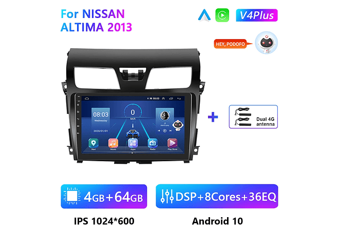 RD177 Android nissan altima 2013 1GB a 8GB RAM e 16GB a 128GB ROM com ou sem Carplay