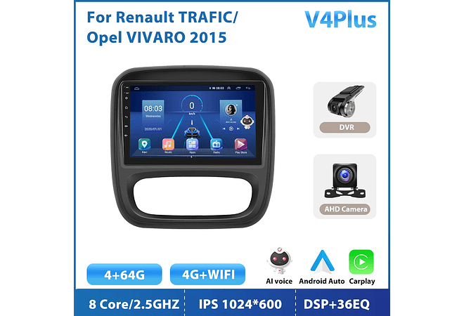 RD182 Android opel vivaro 2015 1GB a 8GB RAM e 16GB a 128GB ROM com ou sem Carplay