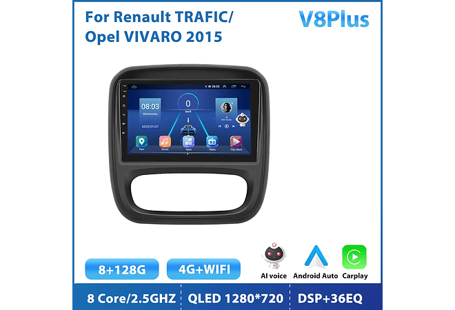 RD182 Android opel vivaro 2015 1GB a 8GB RAM e 16GB a 128GB ROM com ou sem Carplay