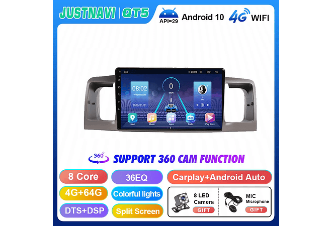 JUSTNAVI-rádio do carro para Toyota Corolla E130, E120, 2000-2004, Android 10.0, Autoradio, Play, GPS, Video Player, navegação, No 2 Din