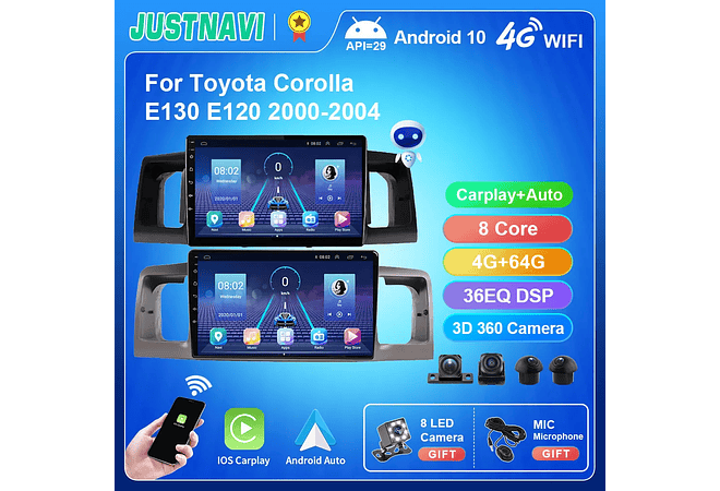 JUSTNAVI-rádio do carro para Toyota Corolla E130, E120, 2000-2004, Android 10.0, Autoradio, Play, GPS, Video Player, navegação, No 2 Din