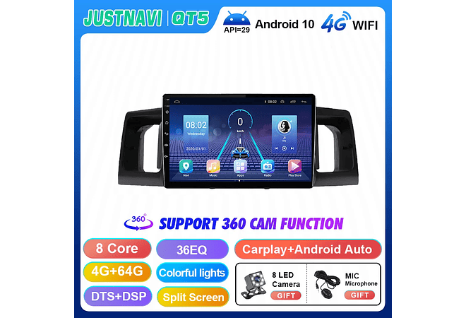 RD188 Android toyota corolla E120 E130 2000-2004 1GB a 8GB RAM e 16GB a 128GB ROM com ou sem Carplay