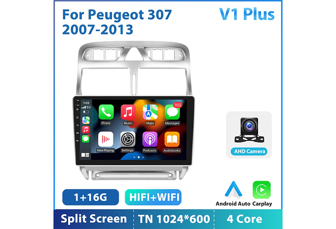 RD189 Android peugeot 307 2007-2013 1GB a 8GB RAM e 16GB a 128GB ROM com ou sem CarplayB a 8GB RAM e 16GB a 128GB ROM com ou sem Carplay