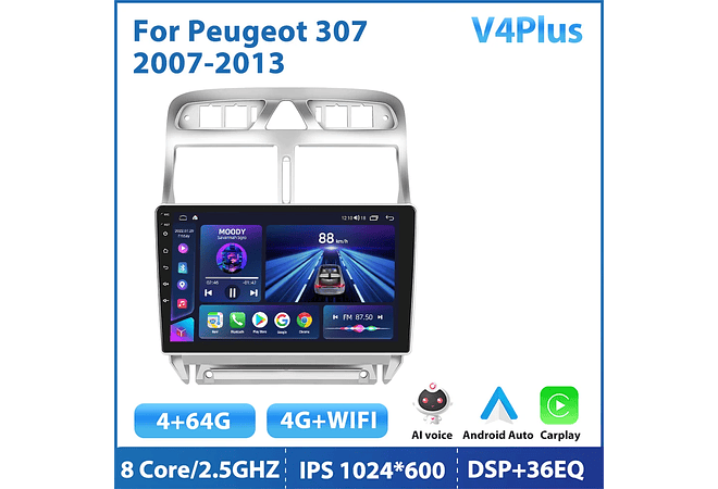 RD189 Android peugeot 307 2007-2013 1GB a 8GB RAM e 16GB a 128GB ROM com ou sem CarplayB a 8GB RAM e 16GB a 128GB ROM com ou sem Carplay