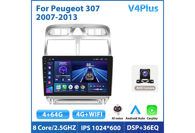 RD189 Android peugeot 307 2007-2013 1GB a 8GB RAM e 16GB a 128GB ROM com ou sem CarplayB a 8GB RAM e 16GB a 128GB ROM com ou sem Carplay