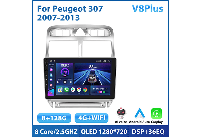 RD189 Android peugeot 307 2007-2013 1GB a 8GB RAM e 16GB a 128GB ROM com ou sem CarplayB a 8GB RAM e 16GB a 128GB ROM com ou sem Carplay