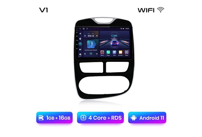 RD190 Android Renault Clio 2012-2016 1GB a 8GB RAM e 16GB a 128GB ROM com ou sem Carplay