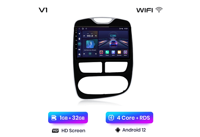 RD190 Android Renault Clio 2012-2016 1GB a 8GB RAM e 16GB a 128GB ROM com ou sem Carplay