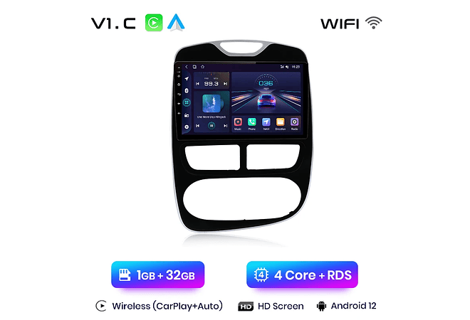 RD190 Android Renault Clio 2012-2016 1GB a 8GB RAM e 16GB a 128GB ROM com ou sem Carplay