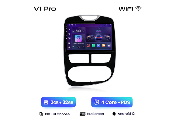 RD190 Android Renault Clio 2012-2016 1GB a 8GB RAM e 16GB a 128GB ROM com ou sem Carplay
