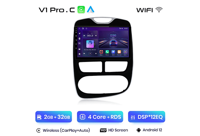 RD190 Android Renault Clio 2012-2016 1GB a 8GB RAM e 16GB a 128GB ROM com ou sem Carplay