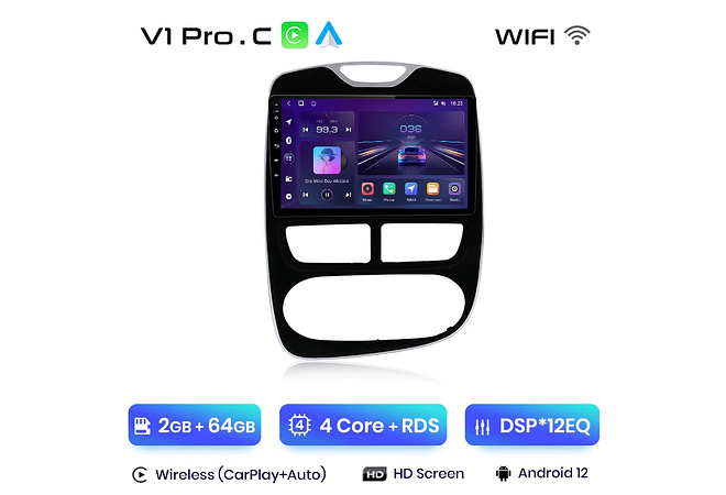 RD190 Android Renault Clio 2012-2016 1GB a 8GB RAM e 16GB a 128GB ROM com ou sem Carplay