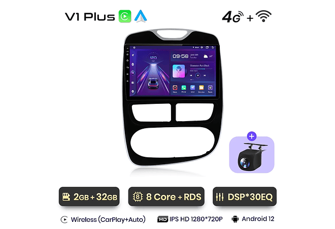 RD190 Android Renault Clio 2012-2016 1GB a 8GB RAM e 16GB a 128GB ROM com ou sem Carplay