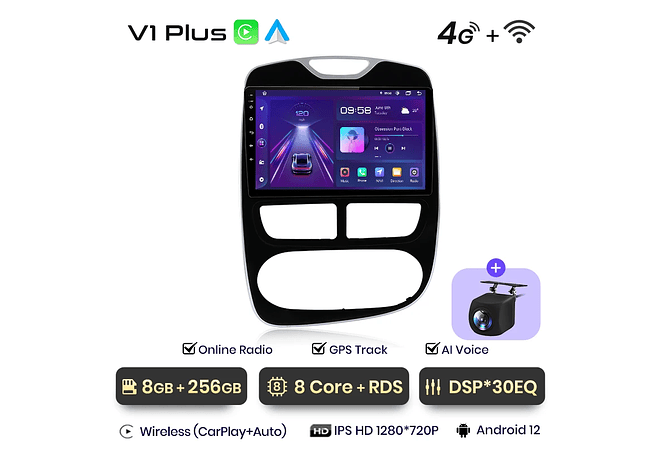 RD190 Android Renault Clio 2012-2016 1GB a 8GB RAM e 16GB a 128GB ROM com ou sem Carplay