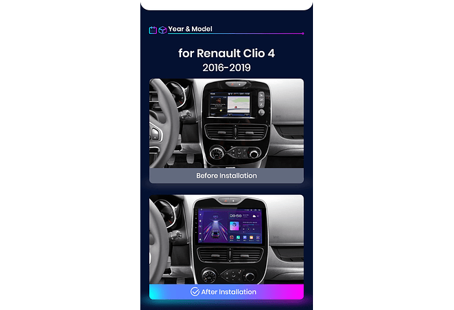 RD192 Android Renault clio 4 2016-2019 1GB a 8GB RAM e 16GB a 128GB ROM com ou sem Carplay