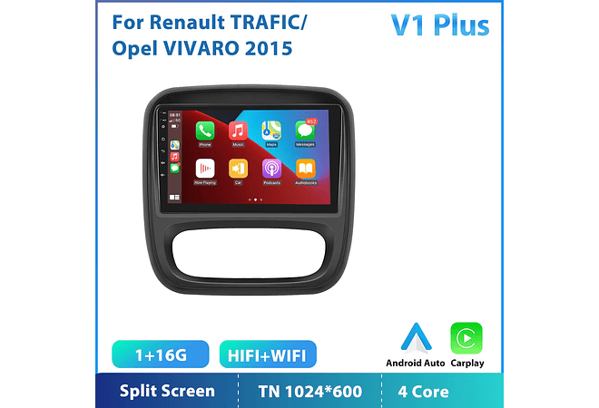 RD193 Android renault Trafego 2015 1GB a 8GB RAM e 16GB a 128GB ROM com ou sem Carplay