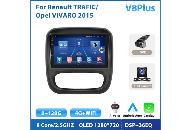RD193 Android renault Trafego 2015 1GB a 8GB RAM e 16GB a 128GB ROM com ou sem Carplay
