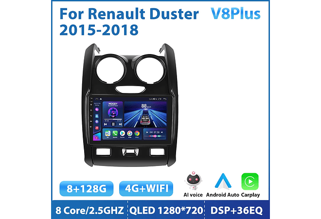 RD194 Android renault duster 2015-2018 1GB a 8GB RAM e 16GB a 128GB ROM com ou sem Carplay