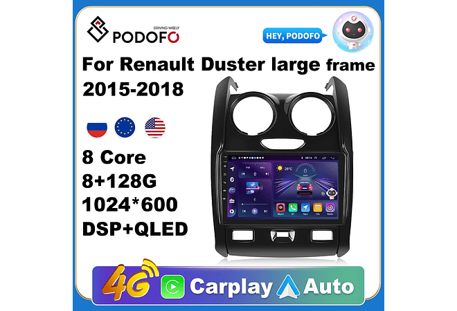 RD194 Android renault duster 2015-2018 1GB a 8GB RAM e 16GB a 128GB ROM com ou sem Carplay
