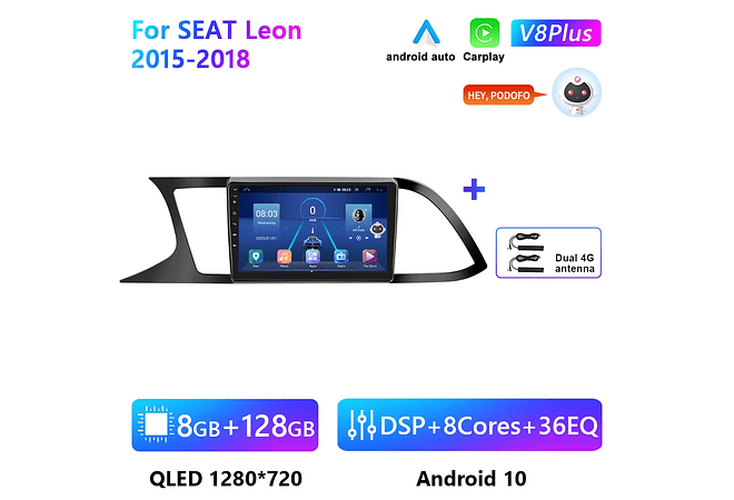 RD195 Android seat leon 2015-2018 1GB a 8GB RAM e 16GB a 128GB ROM com ou sem Carplay