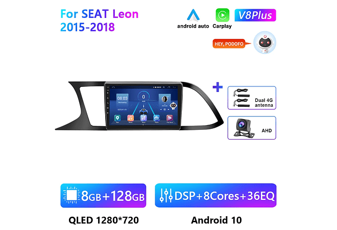 RD195 Android seat leon 2015-2018 1GB a 8GB RAM e 16GB a 128GB ROM com ou sem Carplay