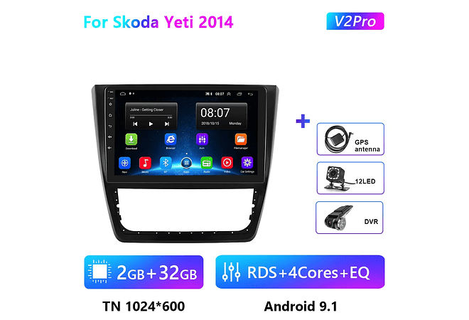RD196 Android skoda yeti 2014 1GB a 8GB RAM e 16GB a 128GB ROM com ou sem Carplay