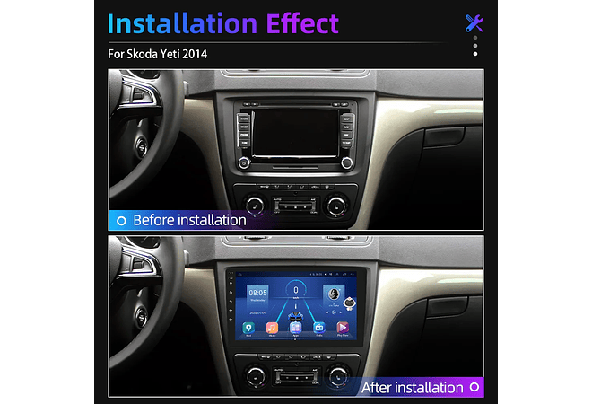 RD196 Android skoda yeti 2014 1GB a 8GB RAM e 16GB a 128GB ROM com ou sem Carplay