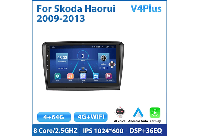 RD197 Android skoda skoda haorui 2009-2013 1GB a 8GB RAM e 16GB a 128GB ROM com ou sem Carplay