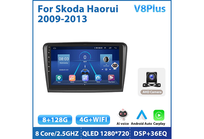 RD197 Android skoda skoda haorui 2009-2013 1GB a 8GB RAM e 16GB a 128GB ROM com ou sem Carplay