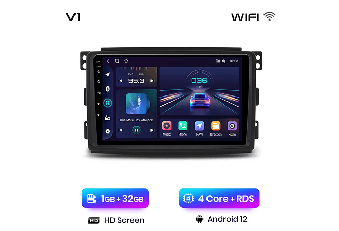 RD198 Android smart fortwo 451 2005-2010 1GB a 8GB RAM e 16GB a 128GB ROM com ou sem Carplay
