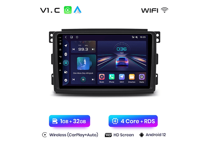 RD198 Android smart fortwo 451 2005-2010 1GB a 8GB RAM e 16GB a 128GB ROM com ou sem Carplay