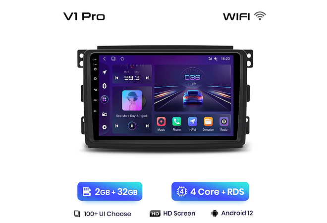 RD198 Android smart fortwo 451 2005-2010 1GB a 8GB RAM e 16GB a 128GB ROM com ou sem Carplay