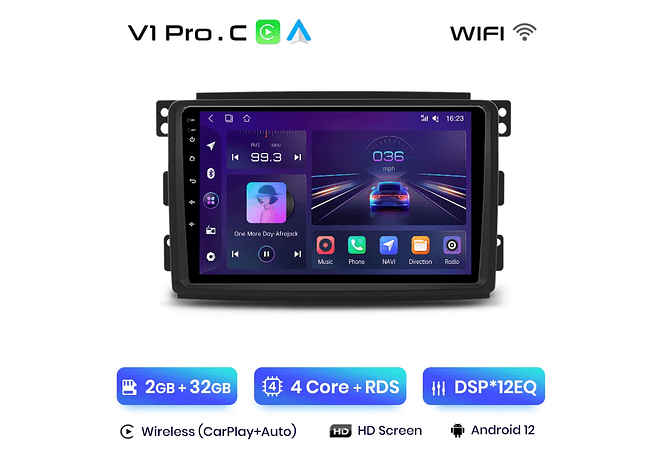 RD198 Android smart fortwo 451 2005-2010 1GB a 8GB RAM e 16GB a 128GB ROM com ou sem Carplay