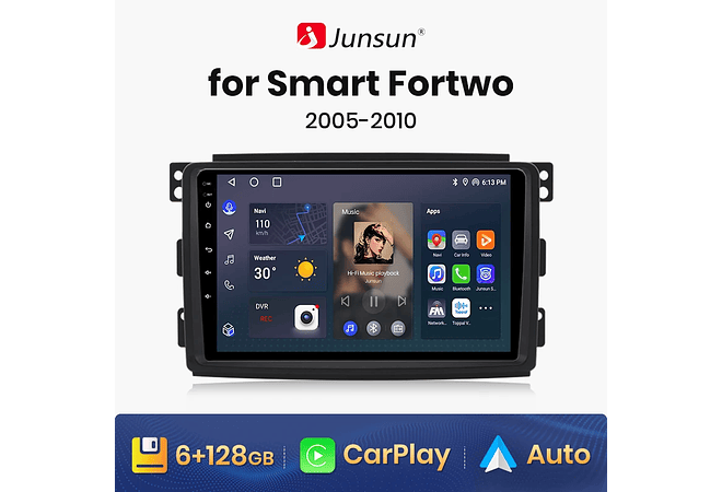 RD198 Android smart fortwo 451 2005-2010 1GB a 8GB RAM e 16GB a 128GB ROM com ou sem Carplay