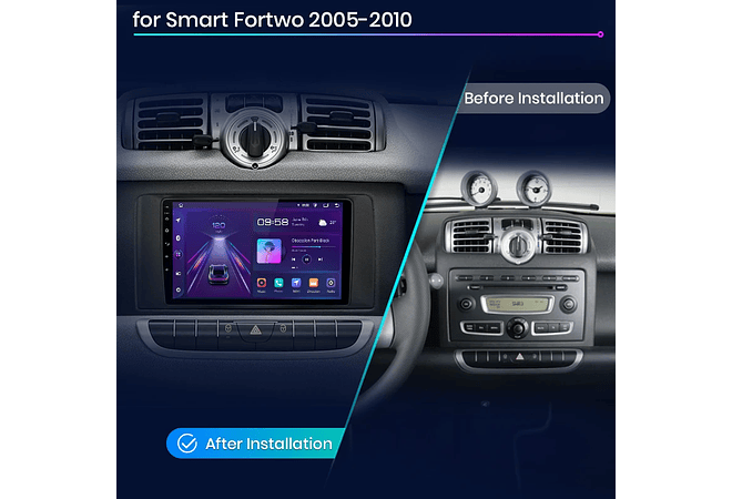 RD198 Android smart fortwo 451 2005-2010 1GB a 8GB RAM e 16GB a 128GB ROM com ou sem Carplay