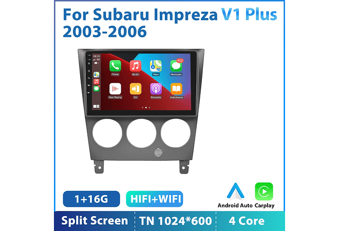 Leitor de vídeo multimídia rádio do carro de podofo android 10.1 para subaru impreza 2003-2006 gps carplay auto wifi bt áudio 2 din dspRD199 Android subaru Impreza 2003-2006 1GB a...