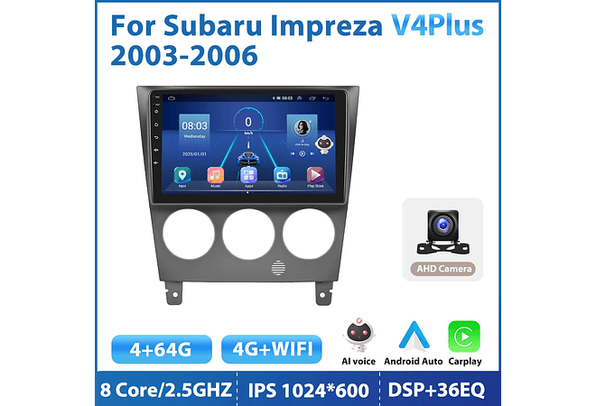 Leitor de vídeo multimídia rádio do carro de podofo android 10.1 para subaru impreza 2003-2006 gps carplay auto wifi bt áudio 2 din dspRD199 Android subaru Impreza 2003-2006 1GB a...