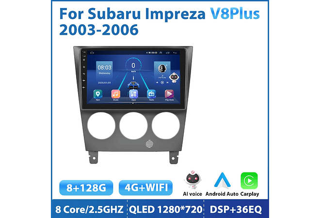 Leitor de vídeo multimídia rádio do carro de podofo android 10.1 para subaru impreza 2003-2006 gps carplay auto wifi bt áudio 2 din dspRD199 Android subaru Impreza 2003-2006 1GB a...