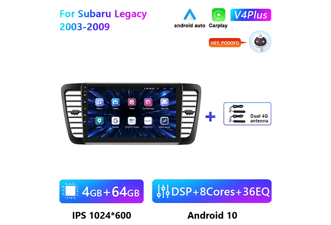 RD201 Android subaru legacy 2003-2009 1GB a 8GB RAM e 16GB a 128GB ROM com ou sem Carplay