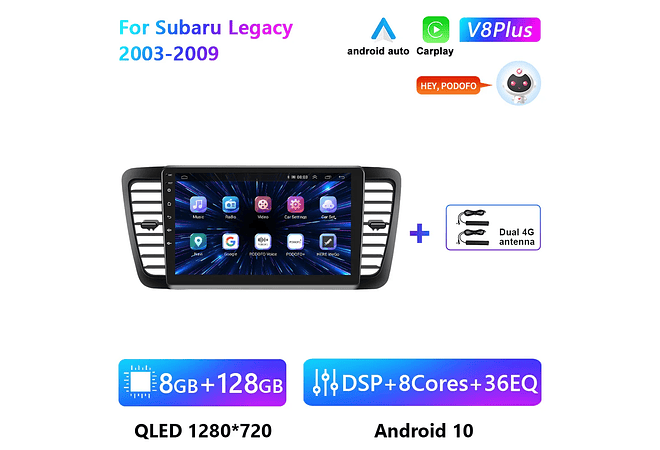 RD201 Android subaru legacy 2003-2009 1GB a 8GB RAM e 16GB a 128GB ROM com ou sem Carplay