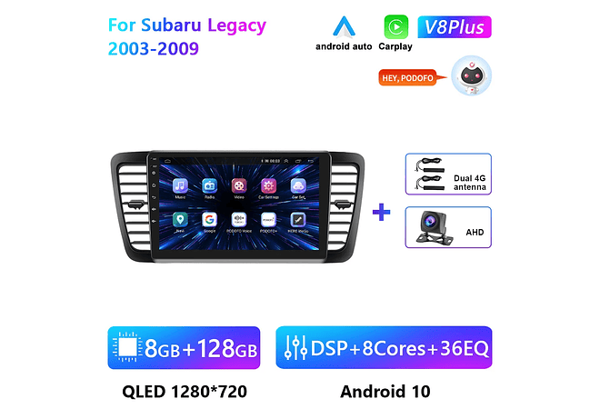 RD201 Android subaru legacy 2003-2009 1GB a 8GB RAM e 16GB a 128GB ROM com ou sem Carplay
