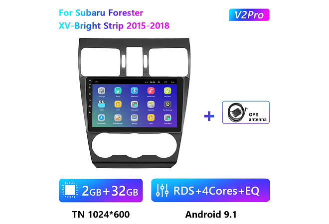 RD202 Android subaru forester xv-faixa brilhante 2015-2018 1GB a 8GB RAM e 16GB a 128GB ROM com ou sem Carplay