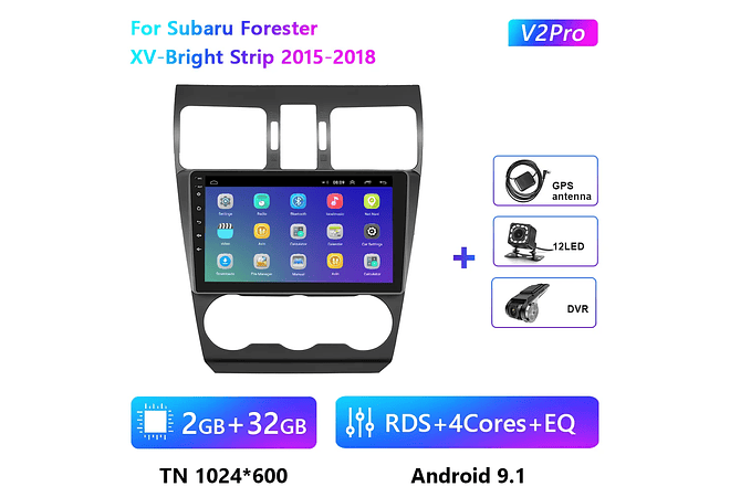 RD202 Android subaru forester xv-faixa brilhante 2015-2018 1GB a 8GB RAM e 16GB a 128GB ROM com ou sem Carplay