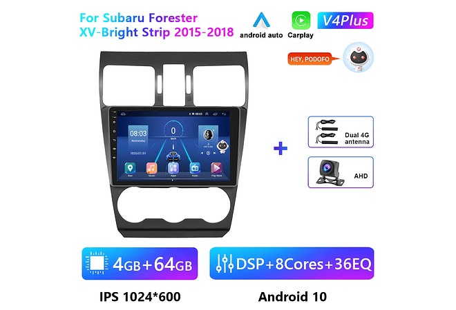 RD202 Android subaru forester xv-faixa brilhante 2015-2018 1GB a 8GB RAM e 16GB a 128GB ROM com ou sem Carplay