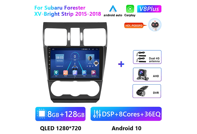 RD202 Android subaru forester xv-faixa brilhante 2015-2018 1GB a 8GB RAM e 16GB a 128GB ROM com ou sem Carplay