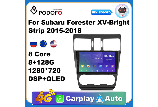 RD202 Android subaru forester xv-faixa brilhante 2015-2018 1GB a 8GB RAM e 16GB a 128GB ROM com ou sem Carplay