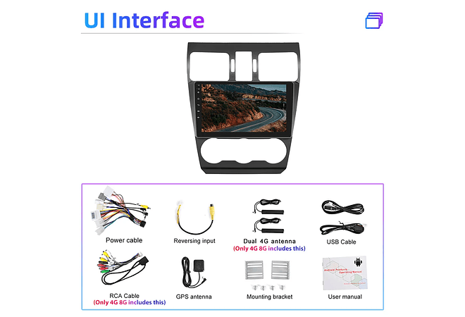 RD202 Android subaru forester xv-faixa brilhante 2015-2018 1GB a 8GB RAM e 16GB a 128GB ROM com ou sem Carplay