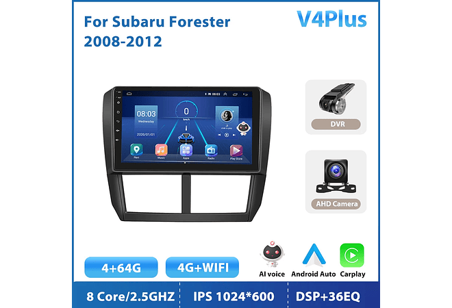 RD203 Android subaru forester 2008-2012 1GB a 8GB RAM e 16GB a 128GB ROM com ou sem Carplay