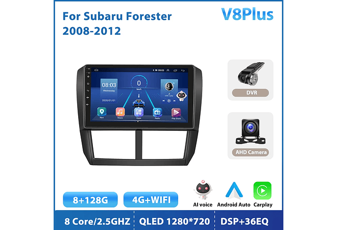 RD203 Android subaru forester 2008-2012 1GB a 8GB RAM e 16GB a 128GB ROM com ou sem Carplay