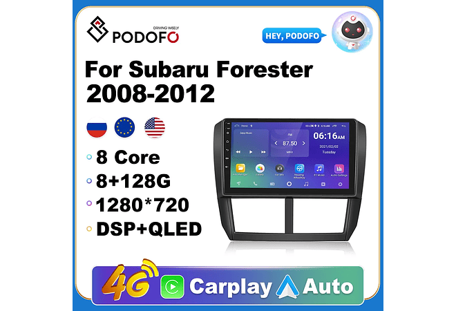 RD203 Android subaru forester 2008-2012 1GB a 8GB RAM e 16GB a 128GB ROM com ou sem Carplay